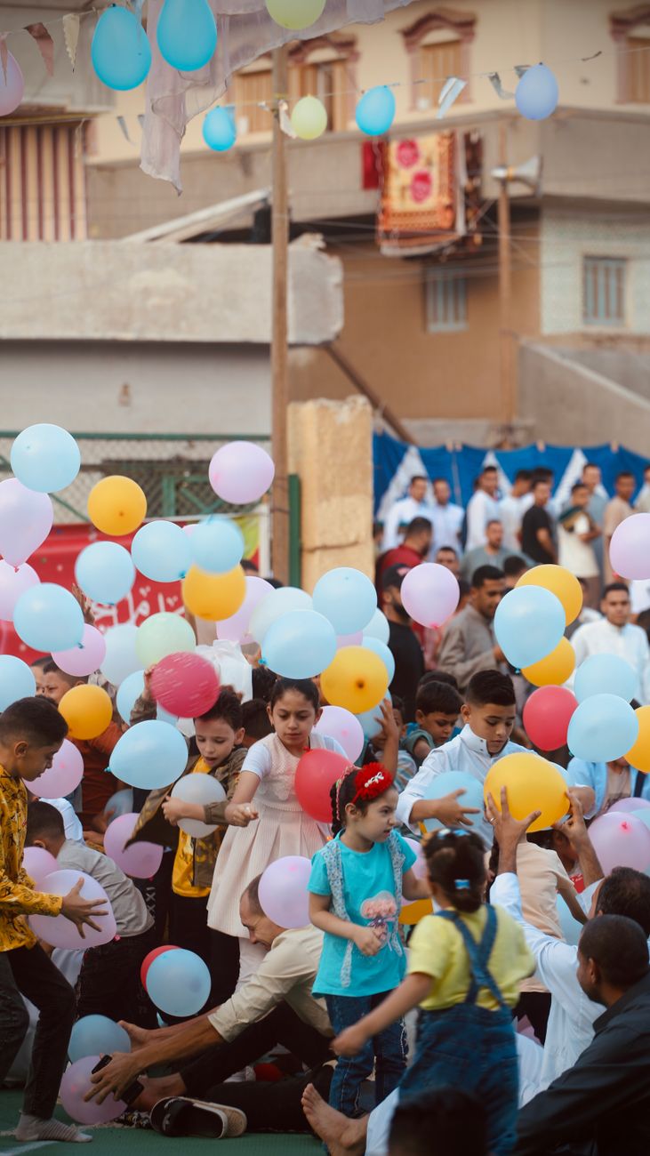 Decorations and balloons at a celebration